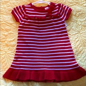 Red and white sweater dress with bow detail